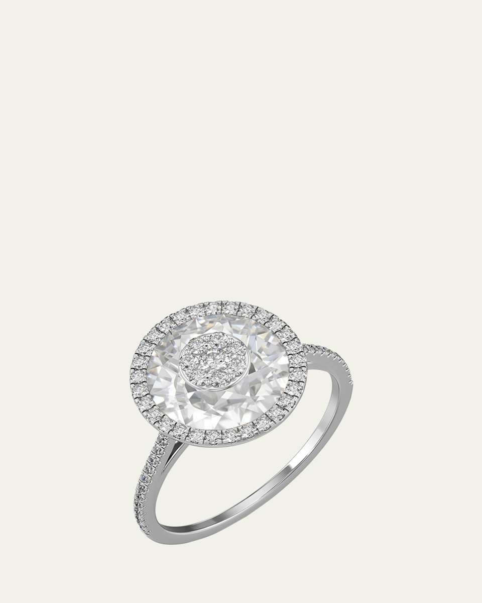 18K White Gold 10mm Halo Ring with Diamonds, Size